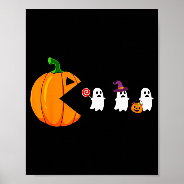 Halloween Gamer Pumpkin Eating Ghost Costume Men B Poster (Front)