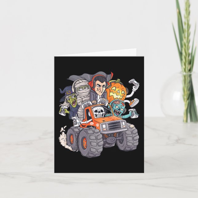 Halloween Gamer Skeleton Zombie Monster Truck Boys Card (Front)