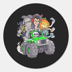 Halloween Gamer Skeleton Zombie Monster Truck Boys Classic Round Sticker