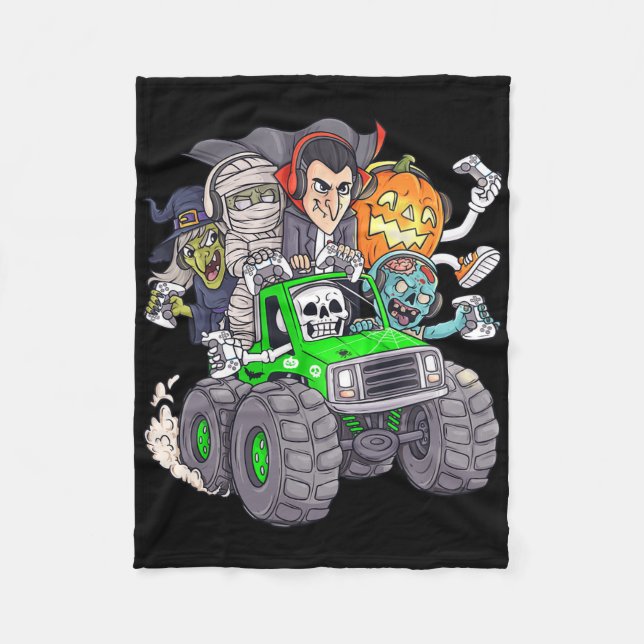 Halloween Gamer Skeleton Zombie Monster Truck Boys Fleece Blanket (Front)