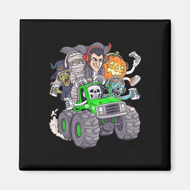Halloween Gamer Skeleton Zombie Monster Truck Boys Magnet (Front)