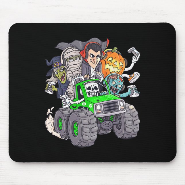 Halloween Gamer Skeleton Zombie Monster Truck Boys Mouse Mat (Front)