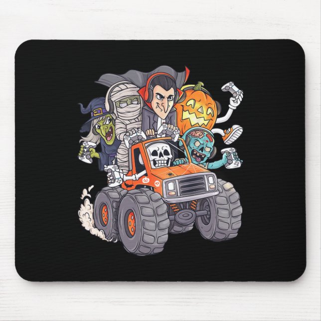 Halloween Gamer Skeleton Zombie Monster Truck Boys Mouse Mat (Front)