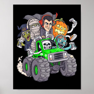 Halloween Gamer Skeleton Zombie Monster Truck Boys Poster