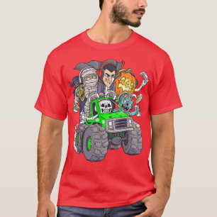 Halloween Gamer Skeleton Zombie Monster Truck Boys T-Shirt