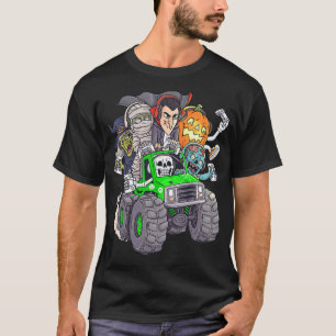 Halloween Gamer Skeleton Zombie Monster Truck Boys T-Shirt