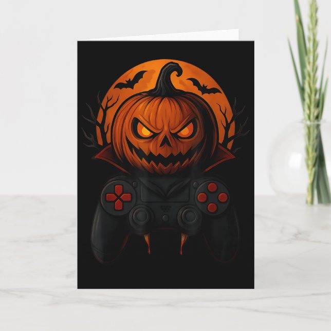 Halloween Gaming Controller Soky Pumpkin Gamer Boy Card (Front)