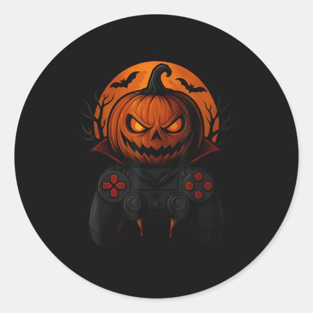 Halloween Gaming Controller Soky Pumpkin Gamer Boy Classic Round Sticker (Front)