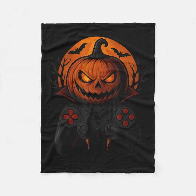 Halloween Gaming Controller Soky Pumpkin Gamer Boy Fleece Blanket (Front)