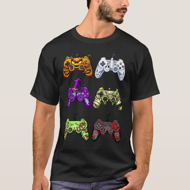 Halloween Gaming Controllers Zombie Skeleton T-Shirt (Front)