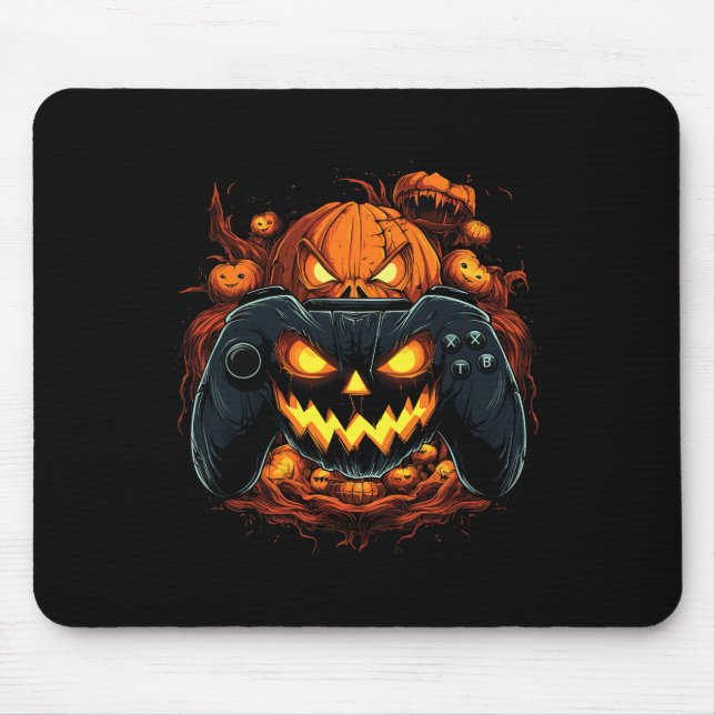 Halloween Gaming Jack O Lantern Pumpkin Face Contr Mouse Mat (Front)