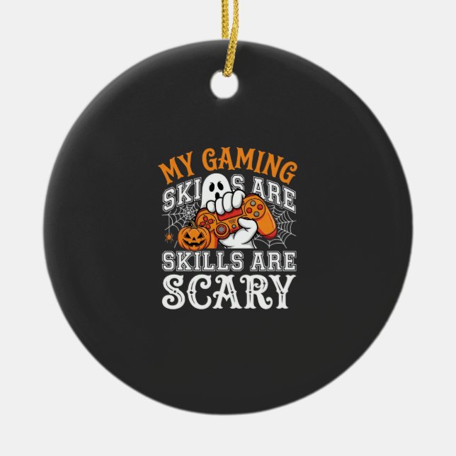 Halloween Gaming Skills Are Scary Ghost Controller Ceramic Tree Decoration (Front)