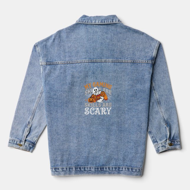 Halloween Gaming Skills Are Scary Ghost Controller Denim Jacket (Back)