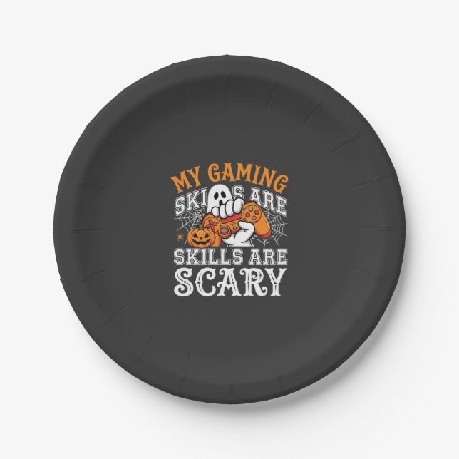 Halloween Gaming Skills Are Scary Ghost Controller Paper Plate (Front)