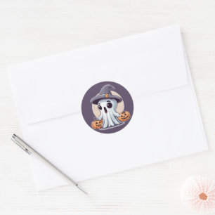 Halloween: Geist mit Kürbissen -  Classic Round Sticker