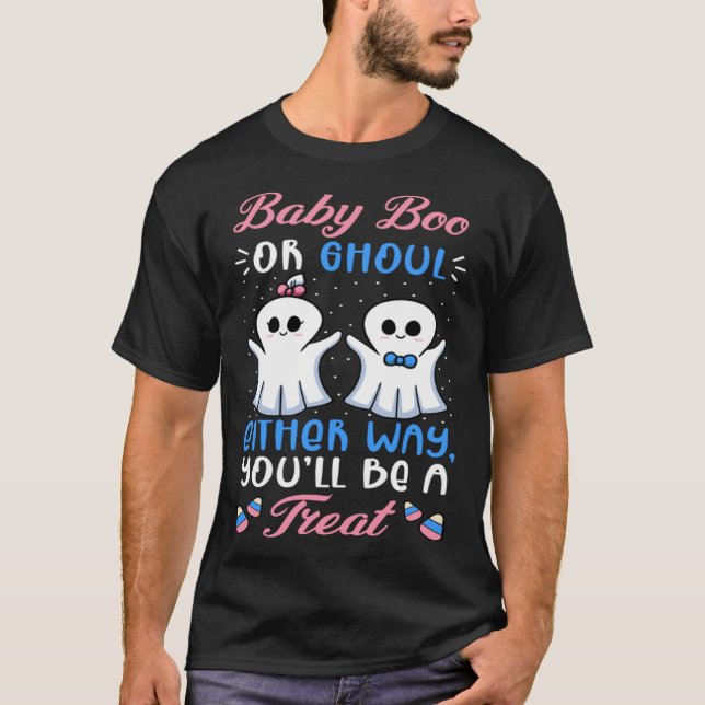 Halloween Gender Reveal Baby Boo Or Ghoul Baby Sho T-Shirt (Front)