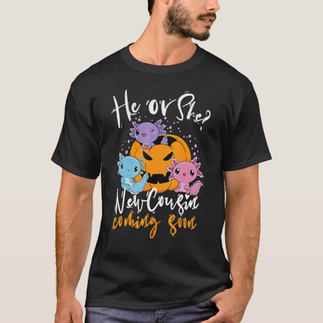 Halloween Gender Reveal He Or She Cousin Coming Bo T-Shirt (Front)
