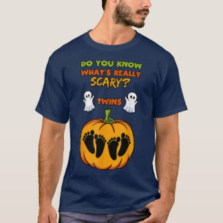 Halloween Gender Reveal Twins Baby Shower Party  T-Shirt