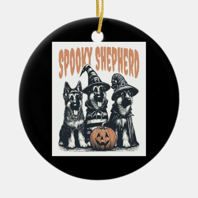Halloween German Shepherd.jpg Ceramic Tree Decoration (Front)