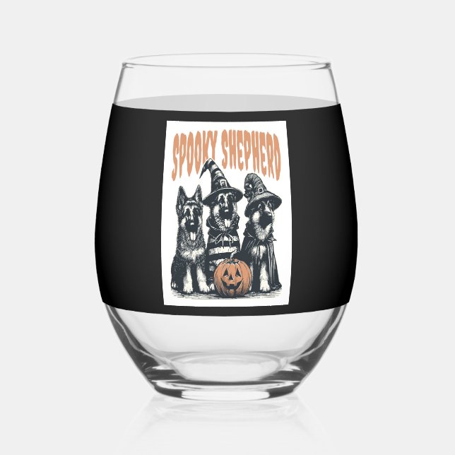 Halloween German Shepherd.jpg Stemless Wine Glass (Front)