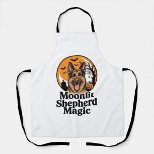 Halloween German Shepherd Spooky Moon Dog Lover Sh Apron