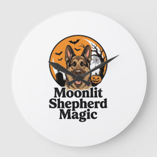 Halloween German Shepherd Spooky Moon Dog Lover Sh Large Clock