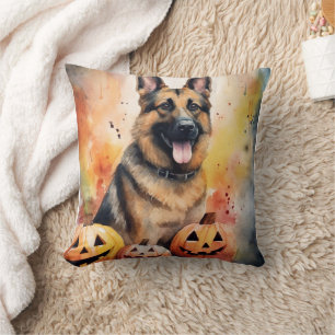 Halloween German Shepherd With Pumpkins Scary  Cushion
