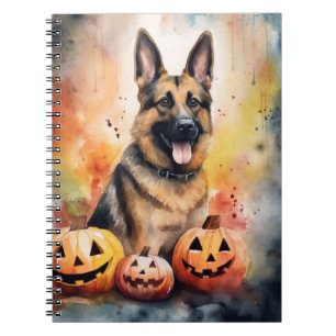 Halloween German Shepherd With Pumpkins Scary  Notebook