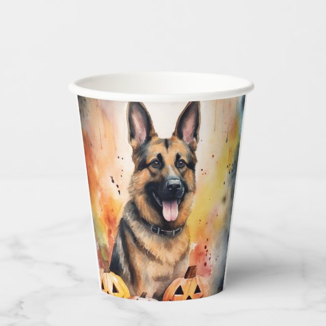 Halloween German Shepherd With Pumpkins Scary  Paper Cups (Front)