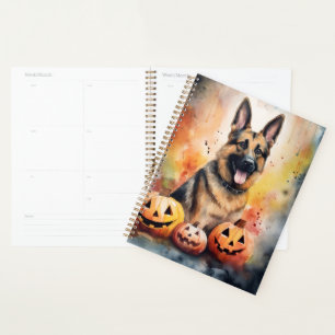 Halloween German Shepherd With Pumpkins Scary Planner
