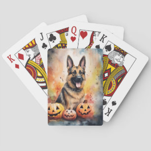 Halloween German Shepherd With Pumpkins Scary Playing Cards