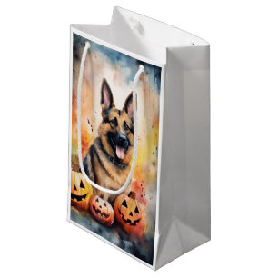 Halloween German Shepherd With Pumpkins Scary Small Gift Bag