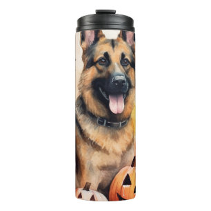 Halloween German Shepherd With Pumpkins Scary Thermal Tumbler