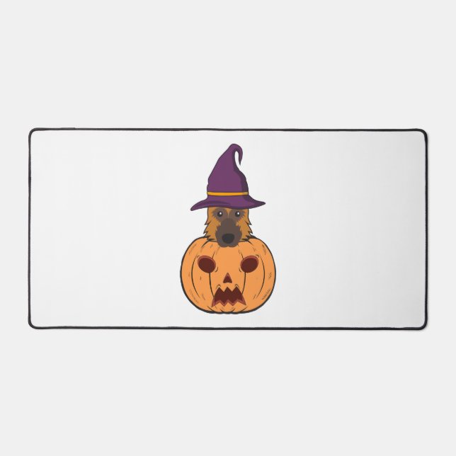 Halloween German Shepherds With Witch Hat Stuck In Desk Mat (Front)