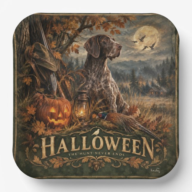Halloween German Shorthaired Pointer  Paper Plate (Front)