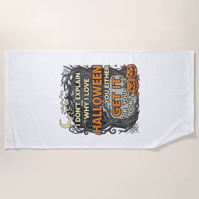 Halloween Get It Spooky Tree Pumpkins Bats Spiderw Beach Towel (Front)