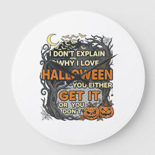 Halloween Get It Spooky Tree Pumpkins Bats Spiderw Large Clock