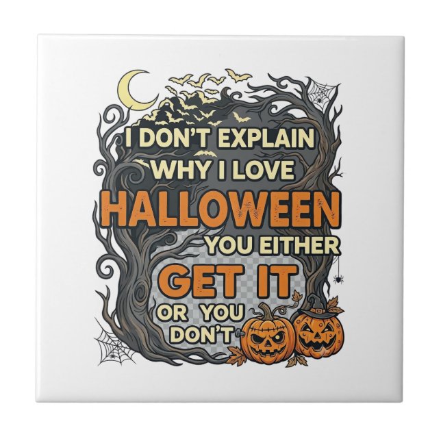 Halloween Get It Spooky Tree Pumpkins Bats Spiderw Tile (Front)