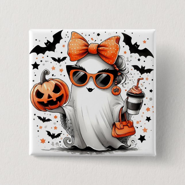 Halloween Ghost 15 Cm Square Badge (Front)