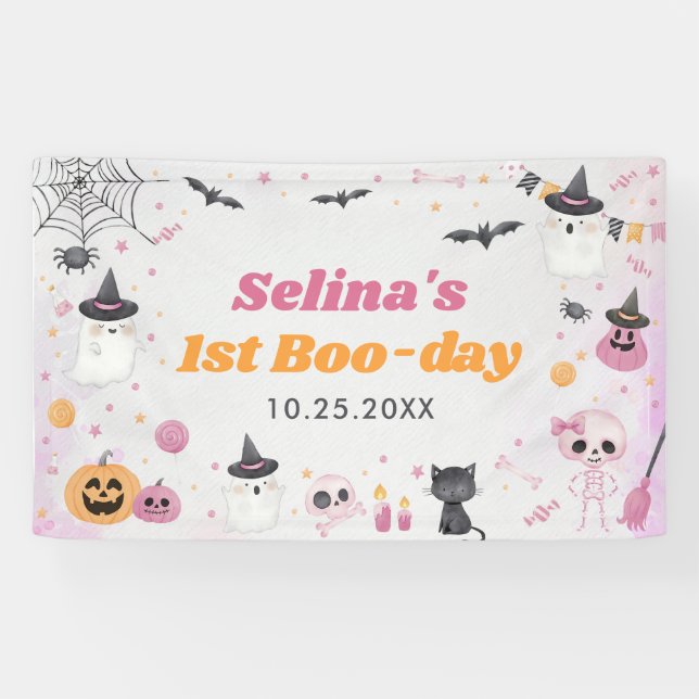 Halloween Ghost 1st Birthday Party Banner (Horizontal)