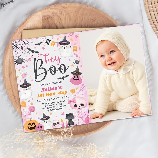 Halloween Ghost 1st Birthday Party Photo Invitation (Creator Uploaded)
