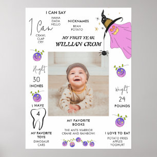 Halloween Ghost 1st Year First Birthday Milestone Poster