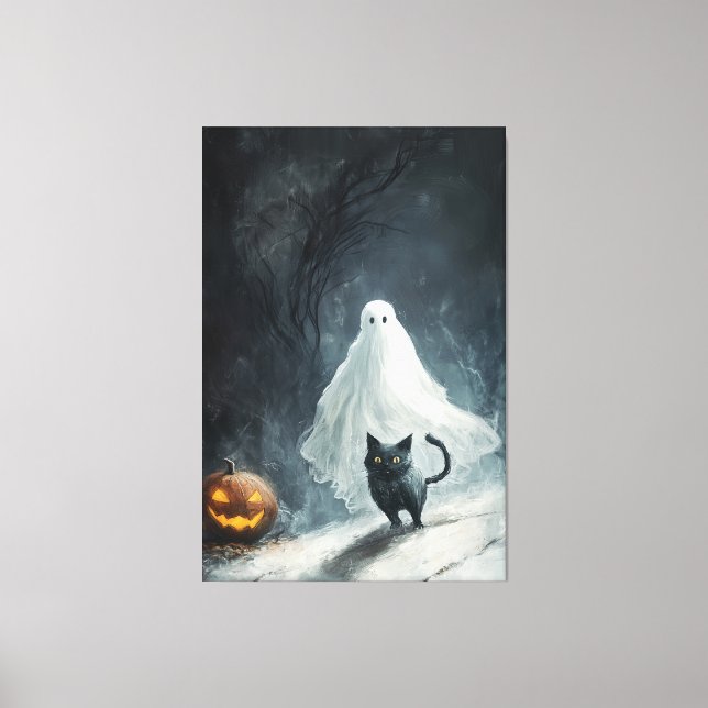 Halloween Ghost and Black Cat  Canvas Print (Front)