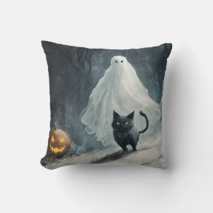 Halloween Ghost and Black Cat Cushion