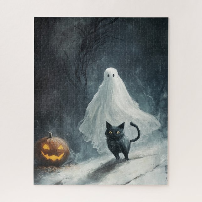 Halloween Ghost and Black Cat  Jigsaw Puzzle (Vertical)