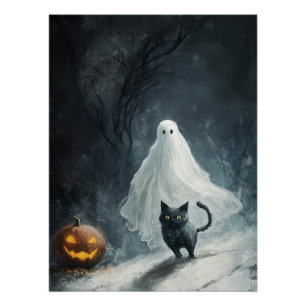 Halloween Ghost and Black Cat  Poster