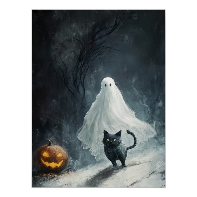 Halloween Ghost and Black Cat  Poster (Front)