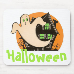 Halloween Ghost and Haunted House Mouse Mat