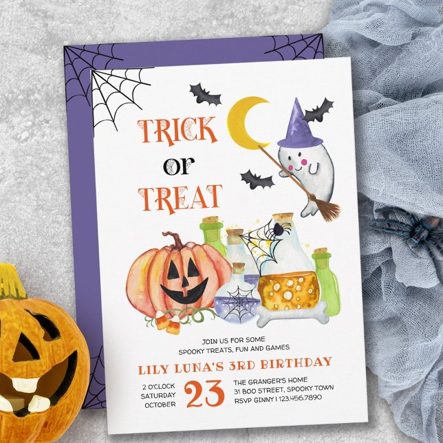 Halloween Ghost and Potion Trick or Treat Birthday Invitation (Creator Uploaded)
