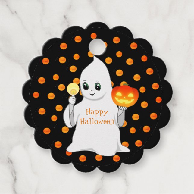 Halloween ghost and pumpkin favour tags (Front)
